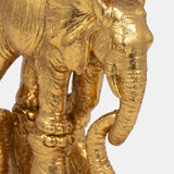 Resin, 10" Stacked Playing Elephants, Gold