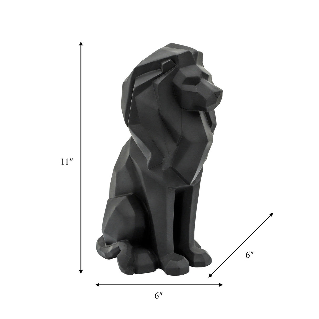 Resin 11"h Sitting Lion, Black