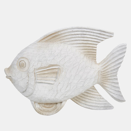 Resin 14" Fish Figurine, White Wash