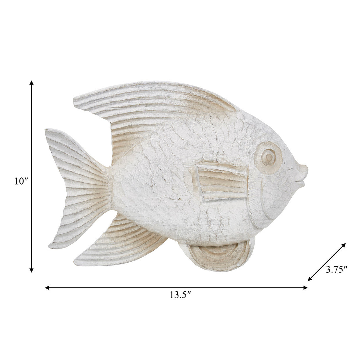 Resin 14" Fish Figurine, White Wash