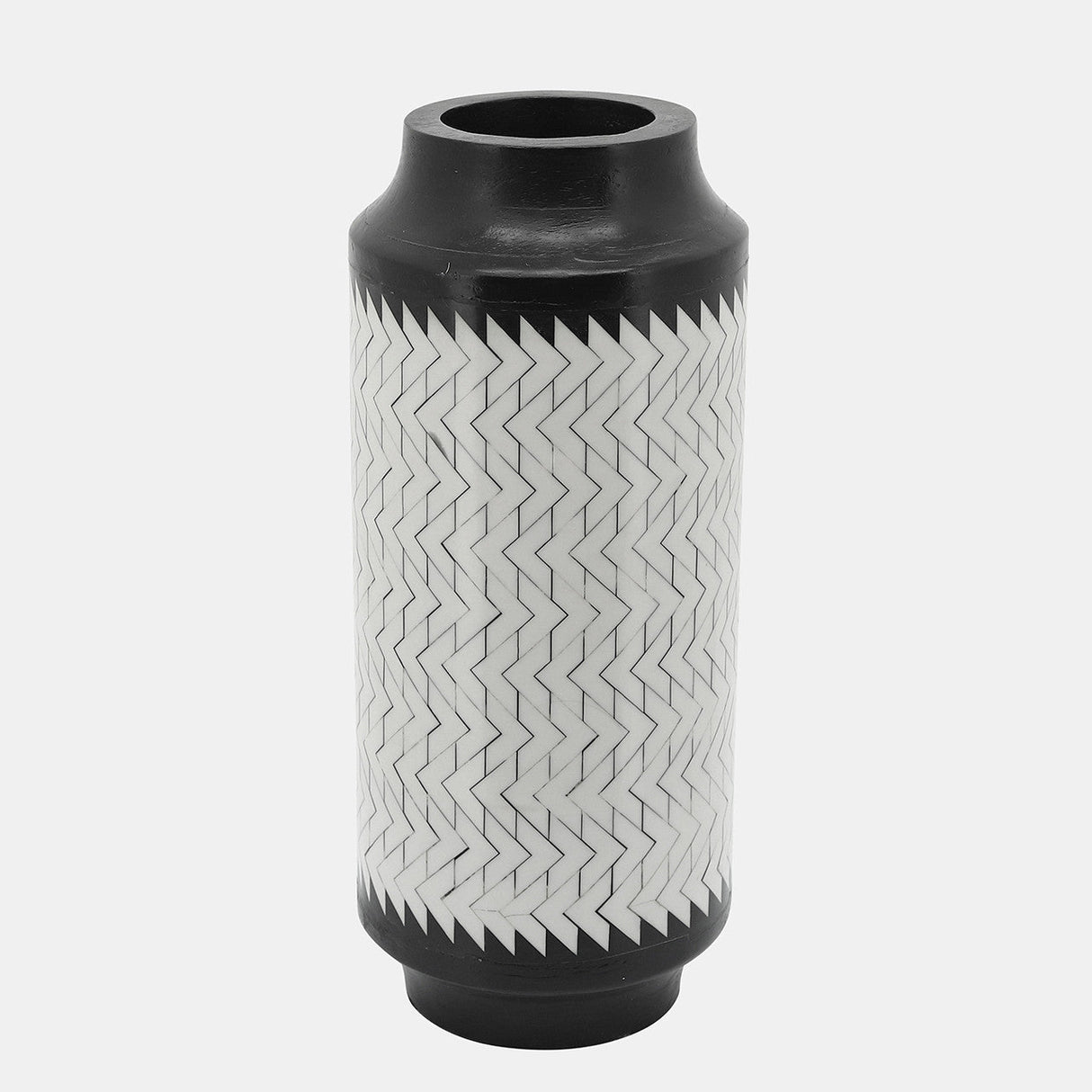 Resin 14"h Chevron Vase, Blk/white