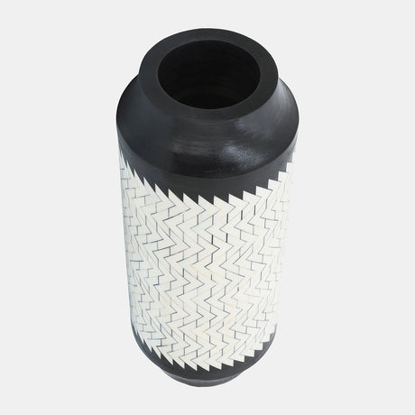 Resin 14"h Chevron Vase, Blk/white
