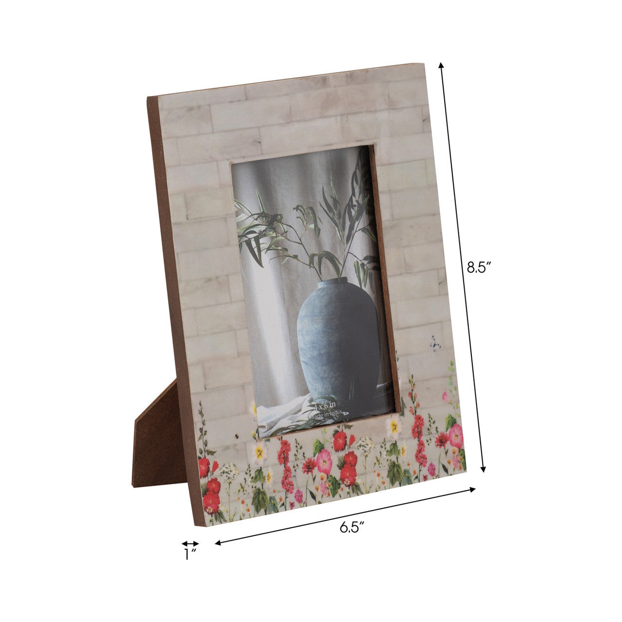 Resin, 4x6 Pink Flower Field Photo Frame, Multi