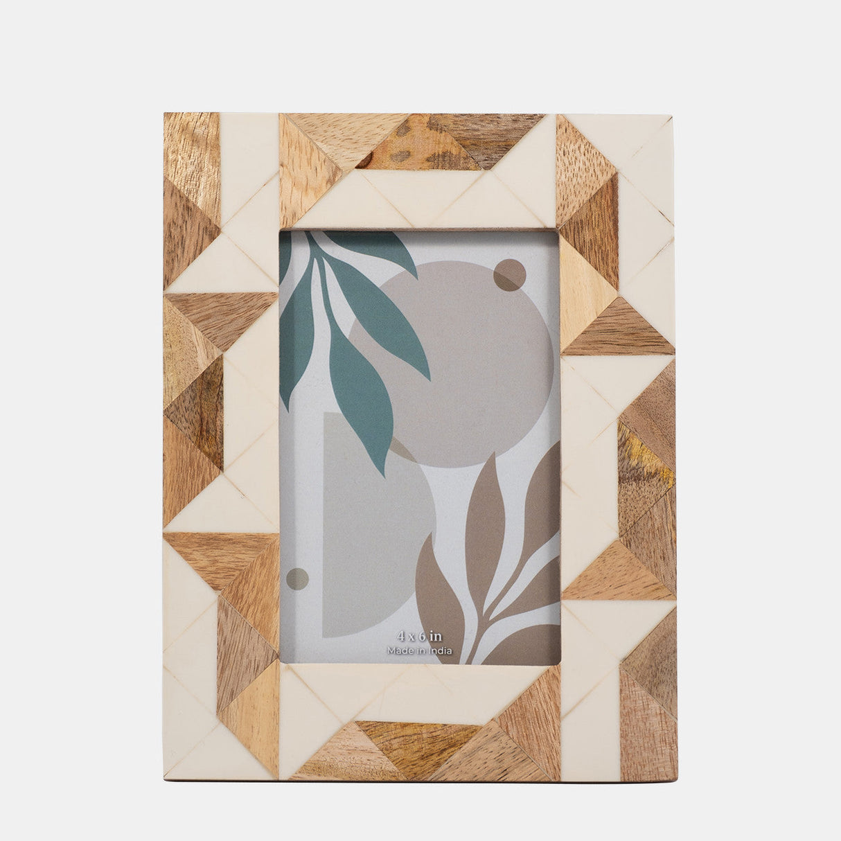 Resin, 4x6 Wood & White Geometric Photo Frame, Whi