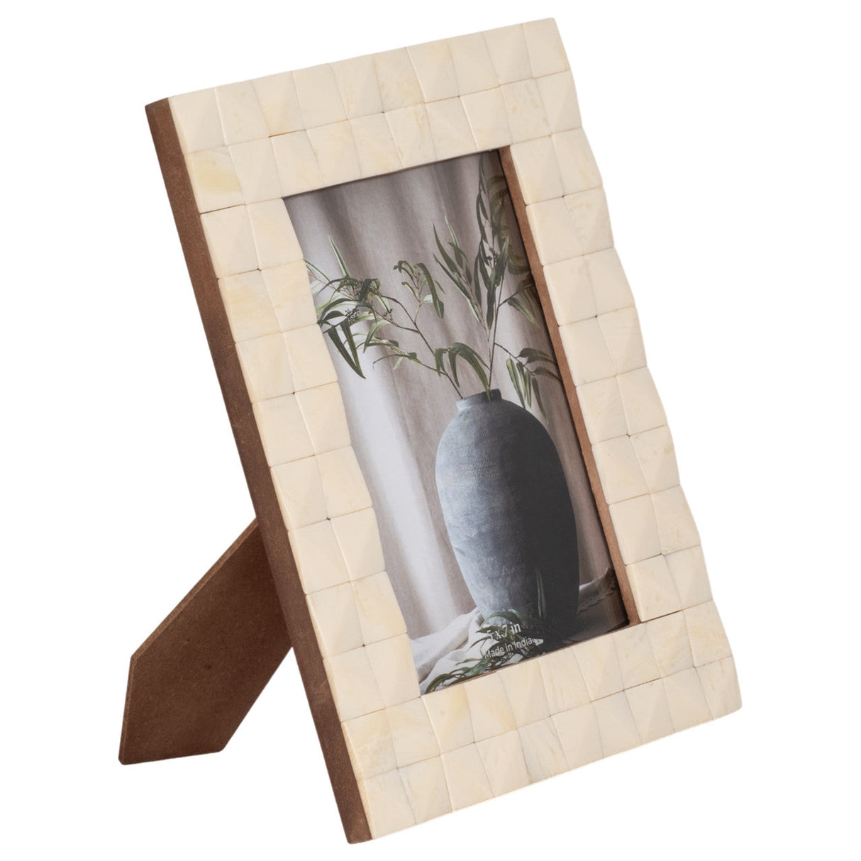 Resin, 5x7 Square Studded Photo Frame, Ivory