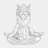 Resin 7" Yoga Lion W/ Crown, Silver