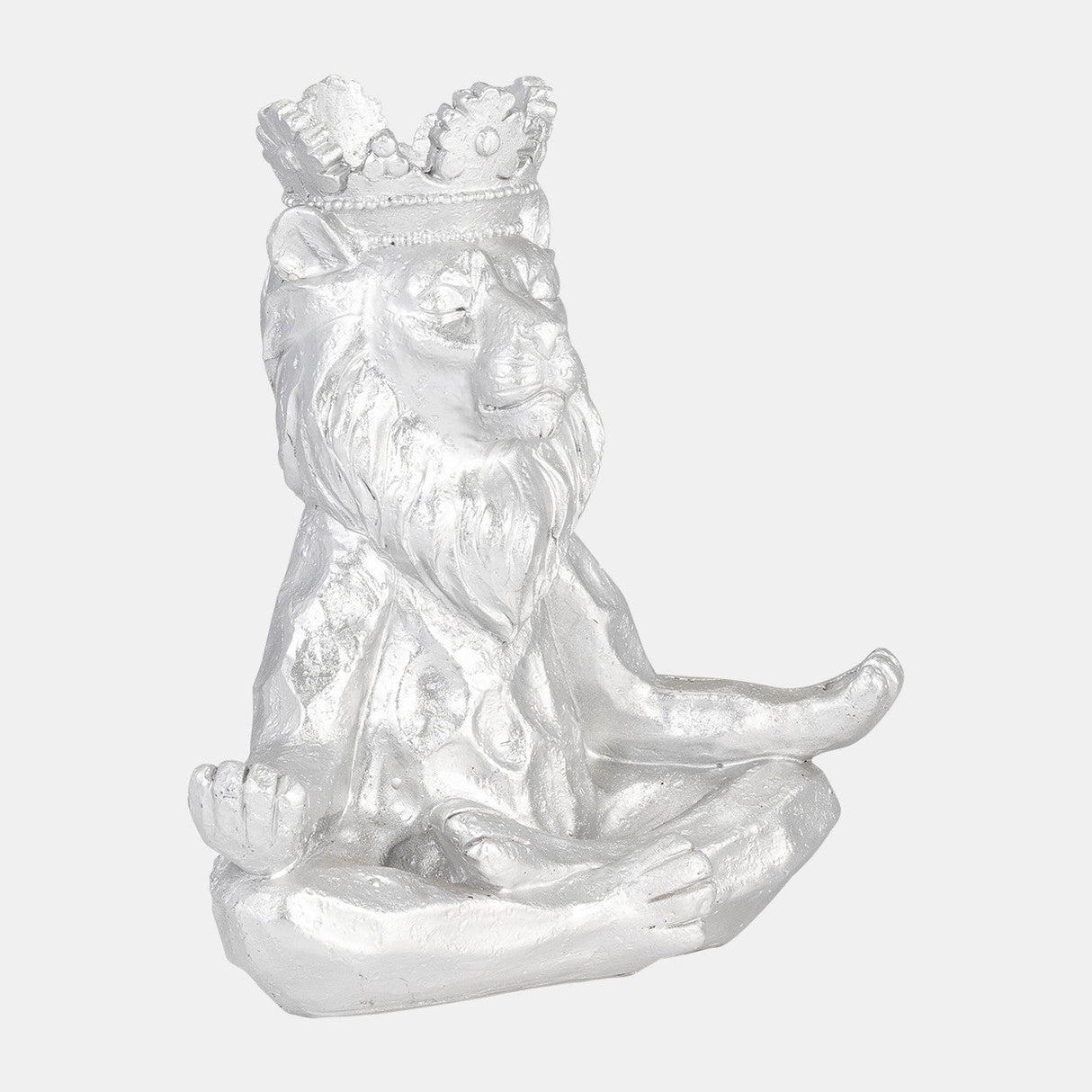 Resin 7" Yoga Lion W/ Crown, Silver