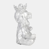 Resin 7" Yoga Lion W/ Crown, Silver