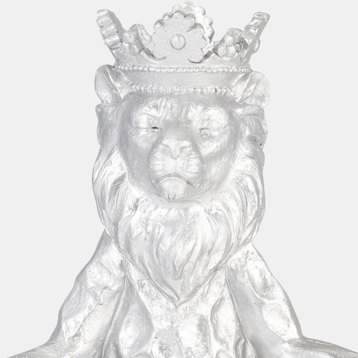 Resin 7" Yoga Lion W/ Crown, Silver