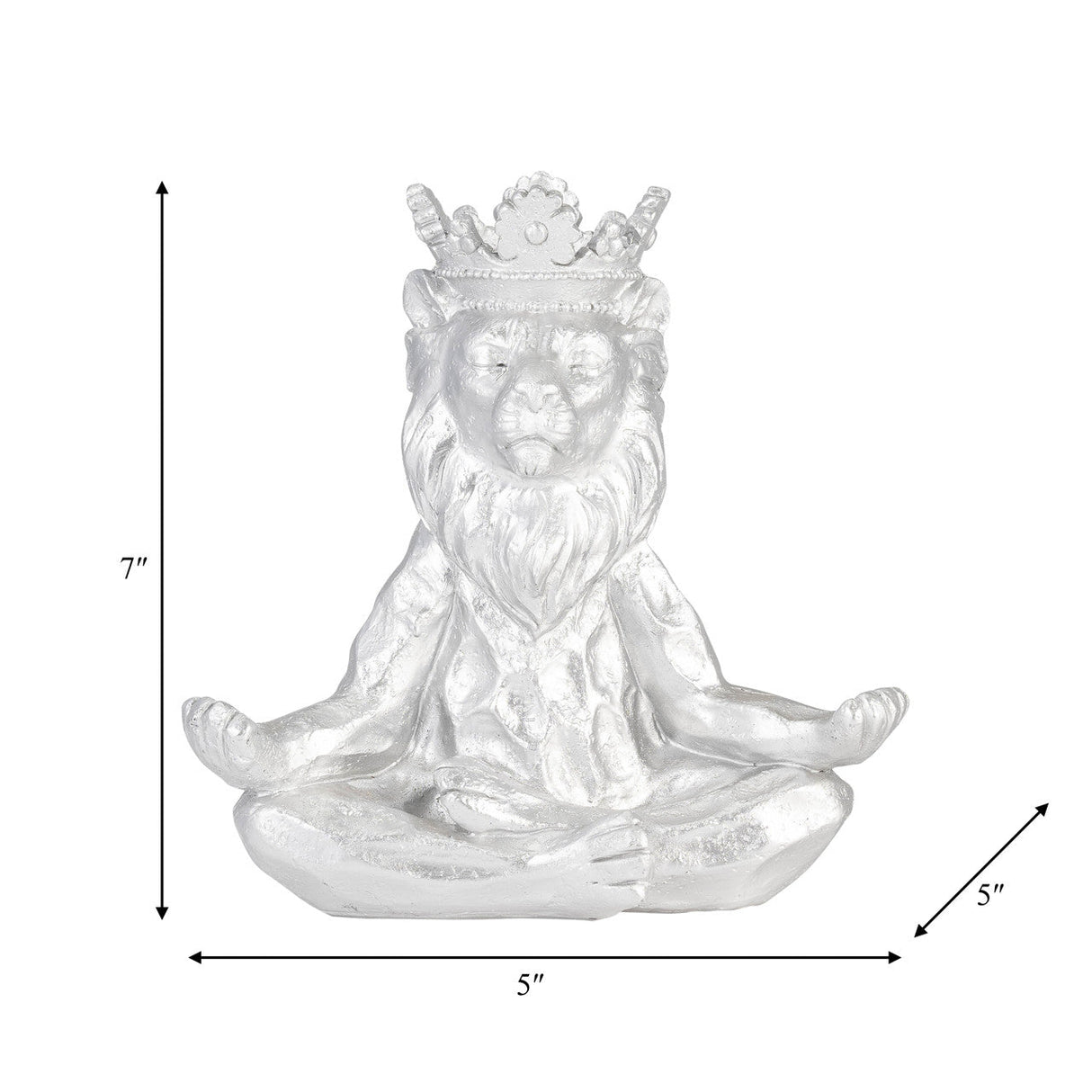 Resin 7" Yoga Lion W/ Crown, Silver