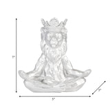 Resin 7" Yoga Lion W/ Crown, Silver