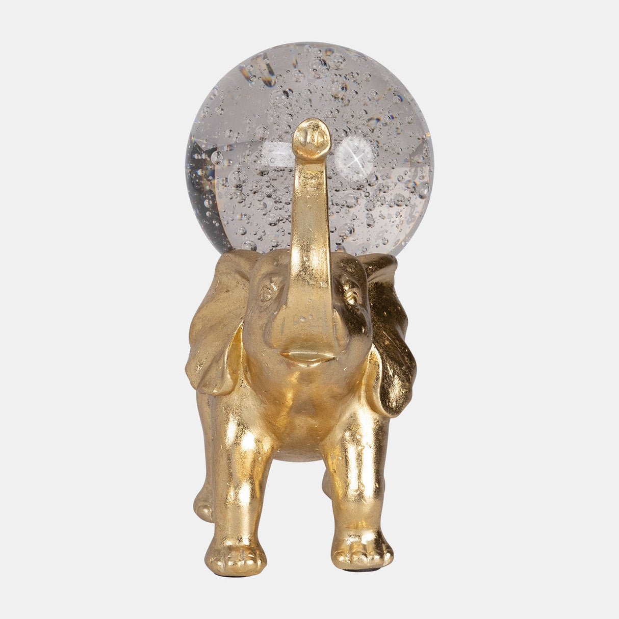 Resin, 9" Elephant W/ Crystal Ball, Gold