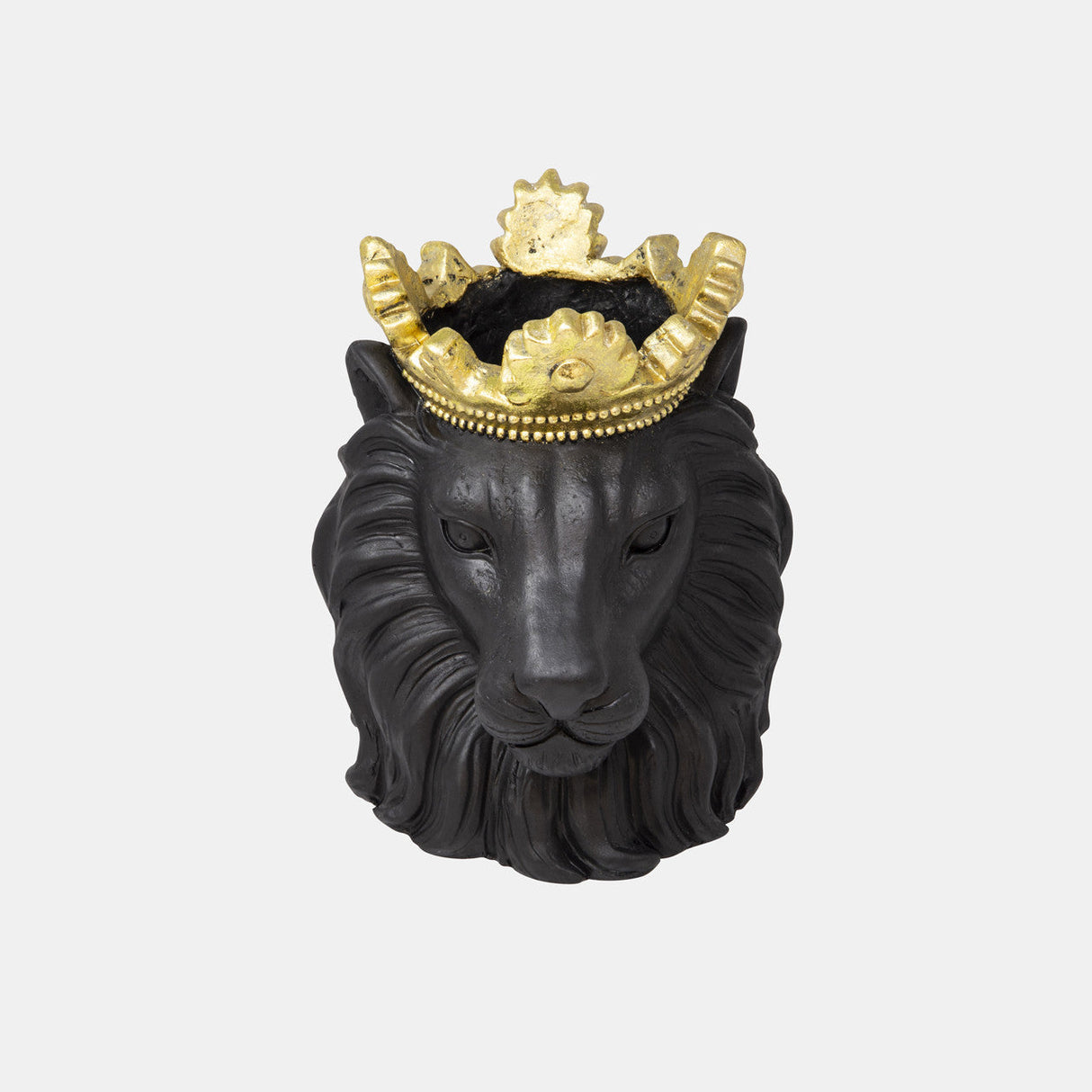 Resin 9" Lion W/ Crown, Black