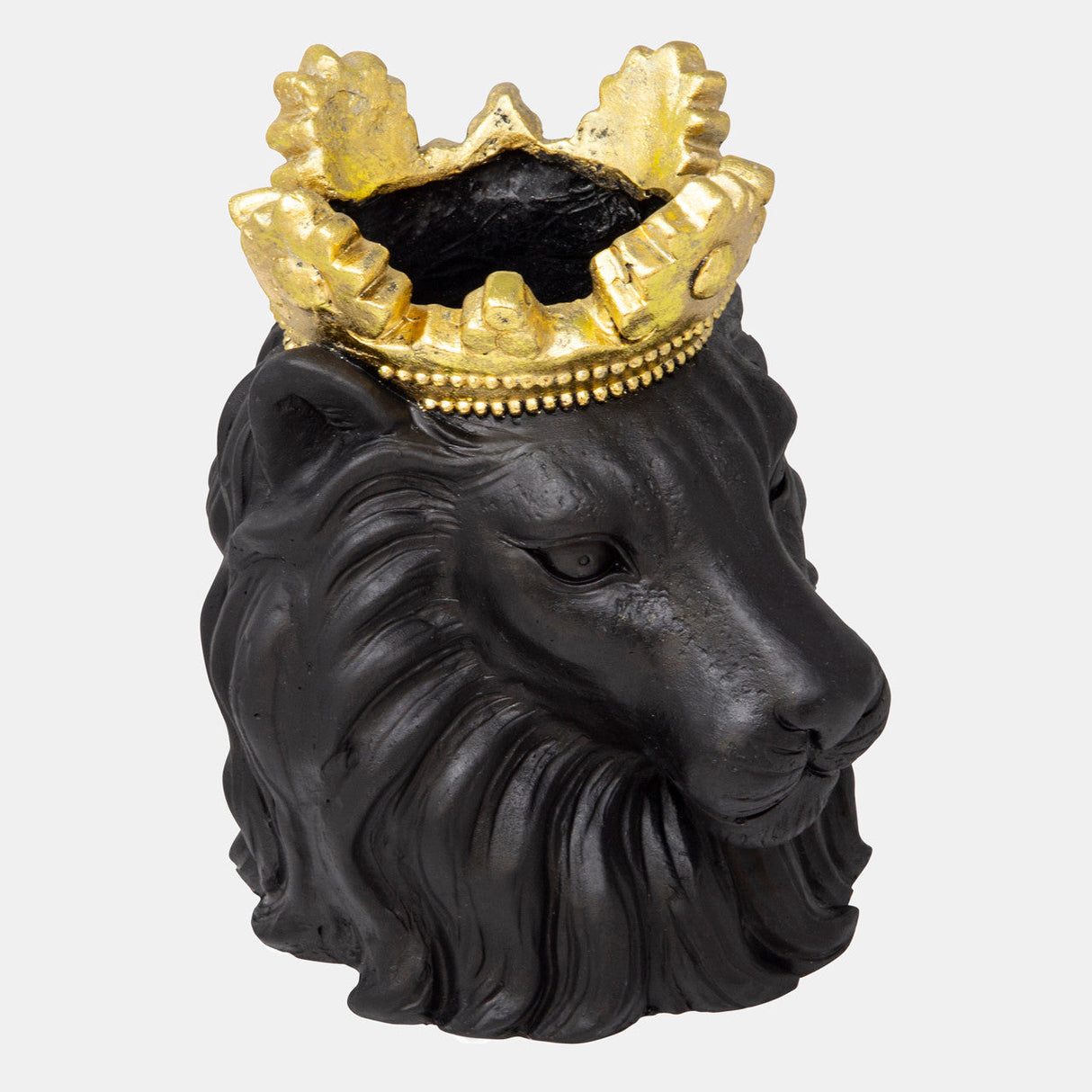 Resin 9" Lion W/ Crown, Black