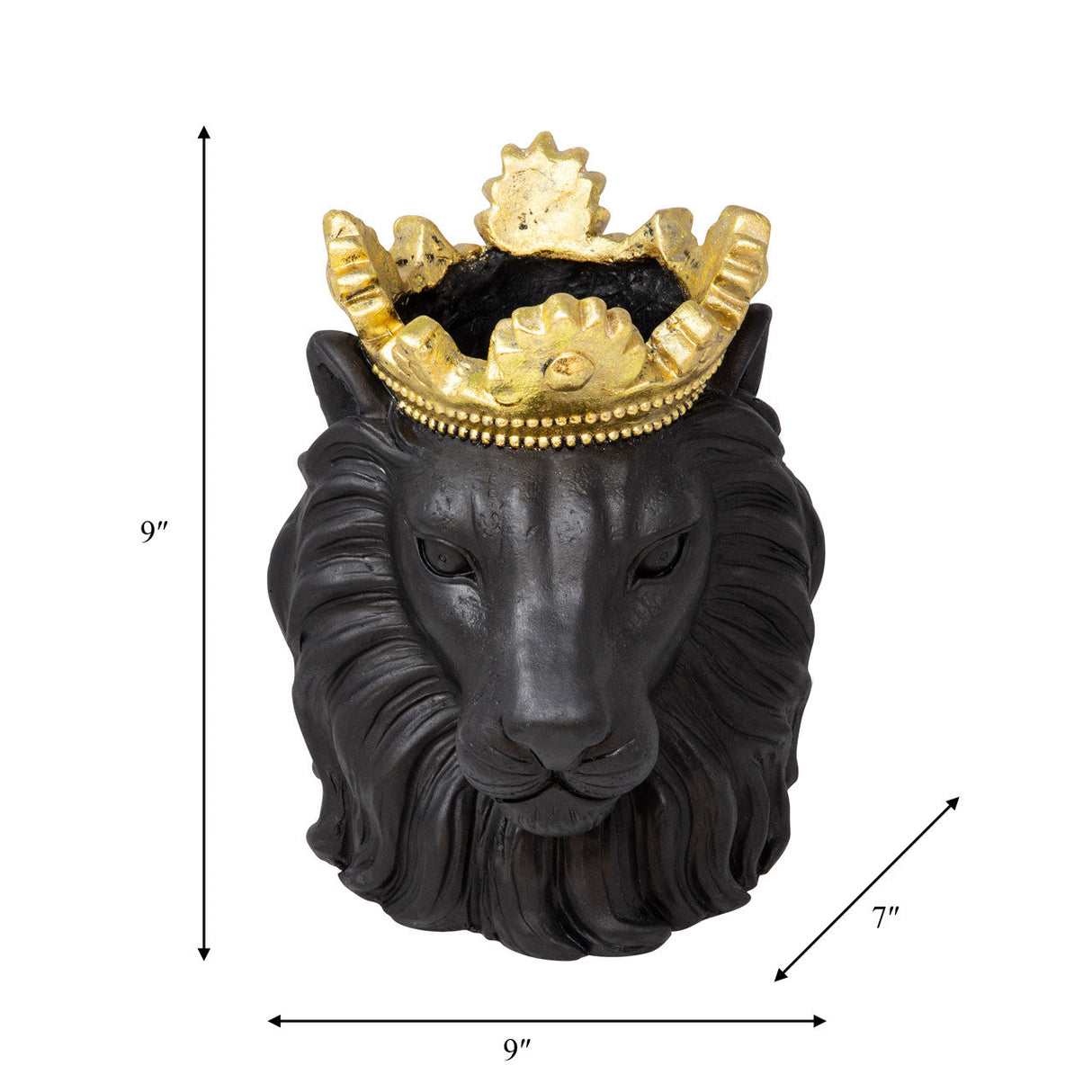 Resin 9" Lion W/ Crown, Black