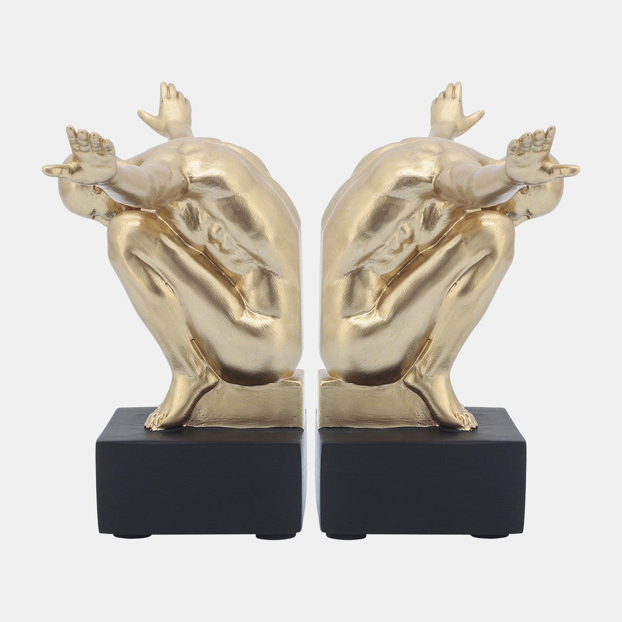 Resin, S/2, 6''h, Man Sculpture Bookend, Gold