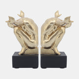 Resin, S/2, 6''h, Man Sculpture Bookend, Gold