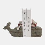 Resin, S/2 7"h Whale Bookends, Natural