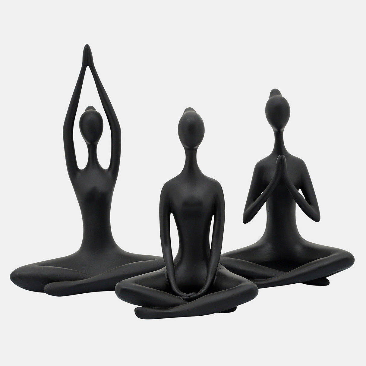 Resin, S/3 10"h Yoga Ladies, Black