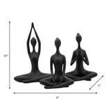 Resin, S/3 10"h Yoga Ladies, Black