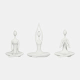 Resin, S/3 10"h Yoga Ladies, Wht