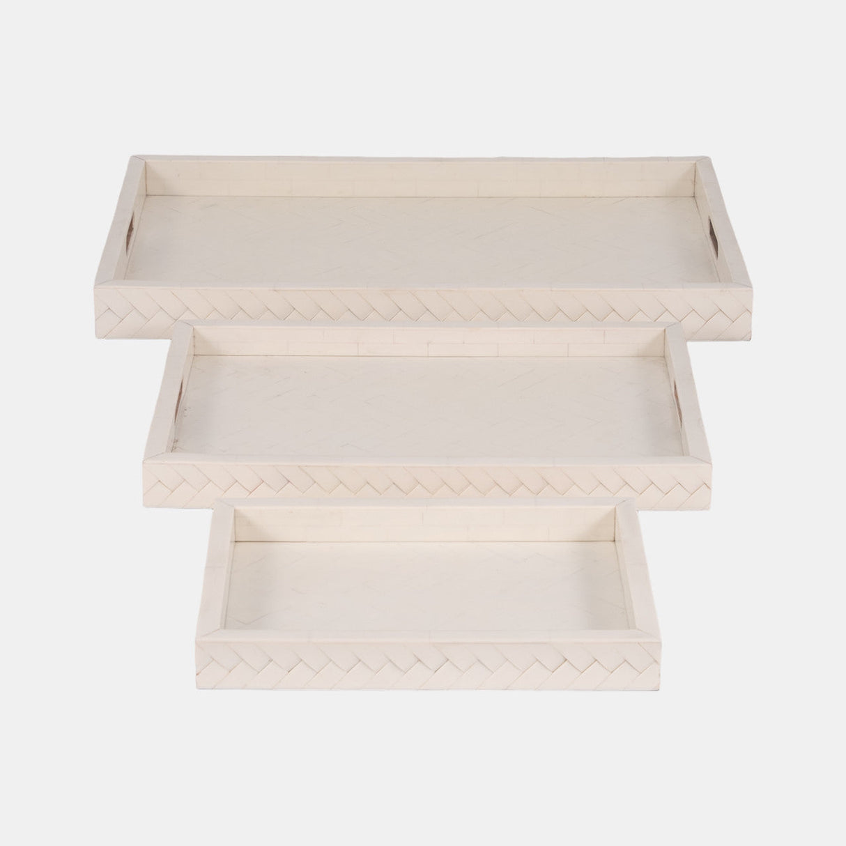 Resin, S/3 13/18/24 Woven Trays, Ivory