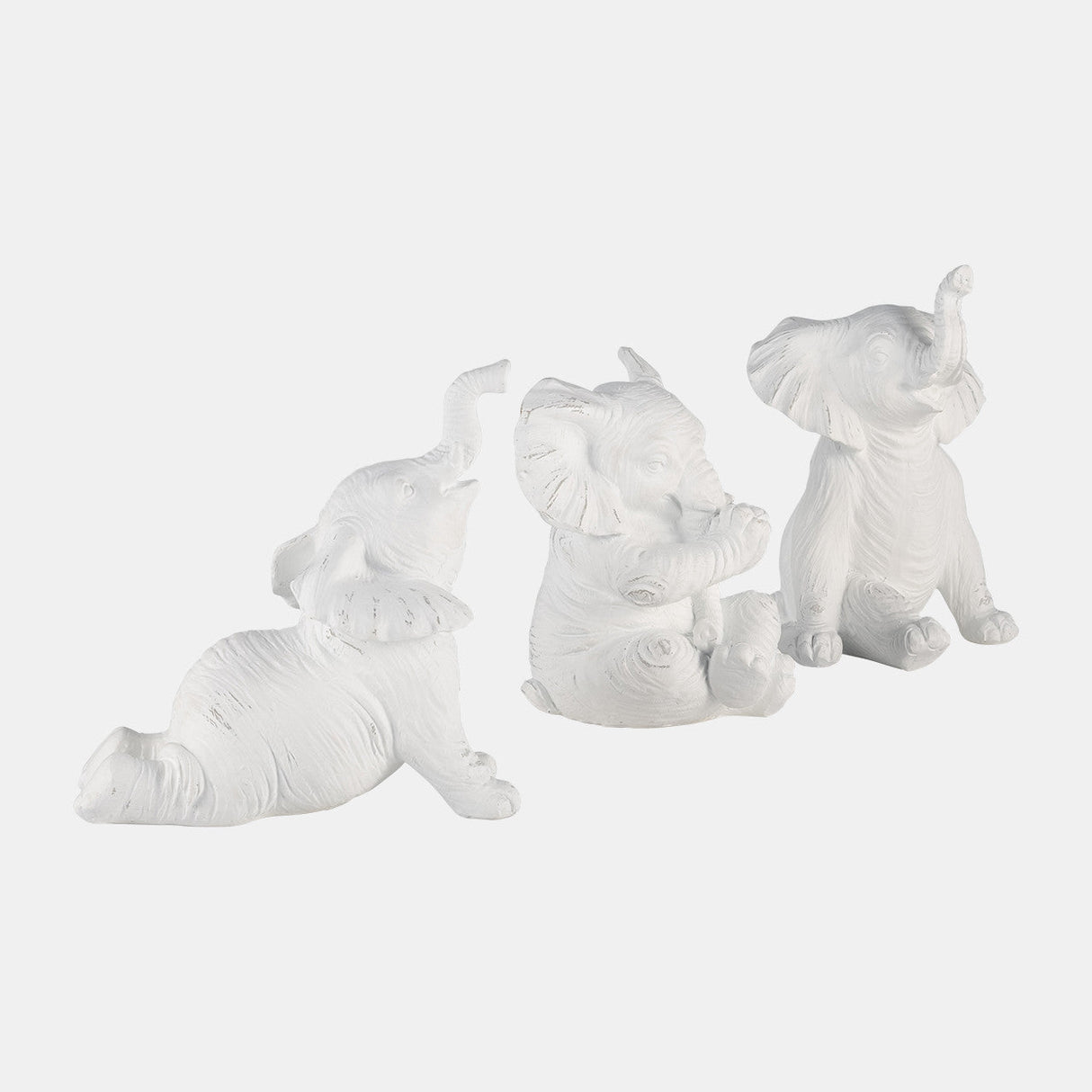 Resin, S/3 6" Stone Look Yoga Elephant, White