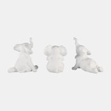 Resin, S/3 6" Stone Look Yoga Elephant, White