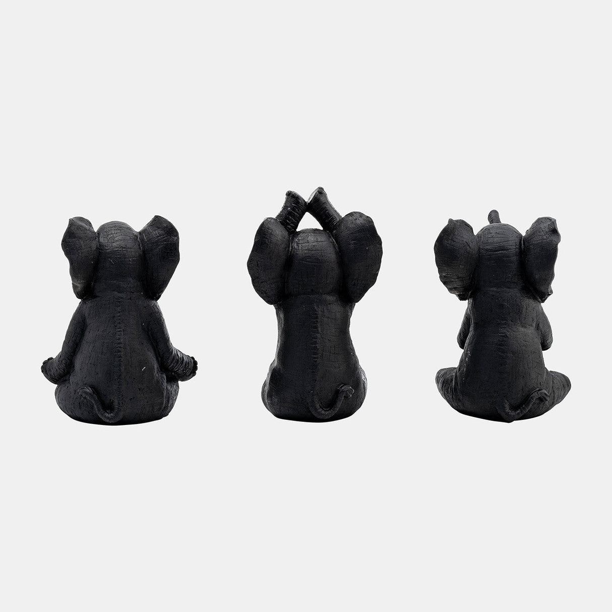 Resin, S/3, 8"h, Yoga Elephants, Blk