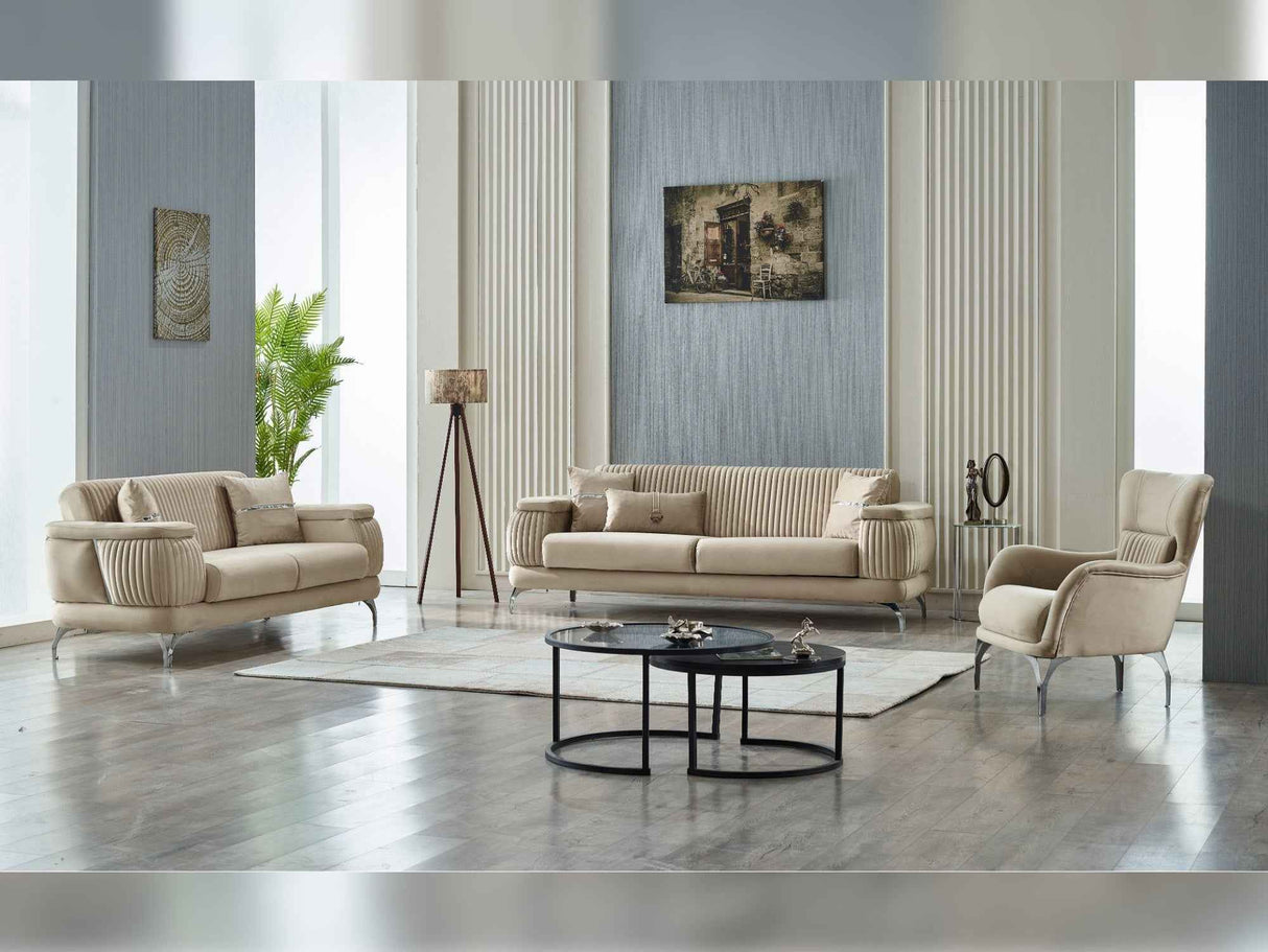 Resital Beige 3-Piece Living Room Set (Sofa & Loveseat & Chair)