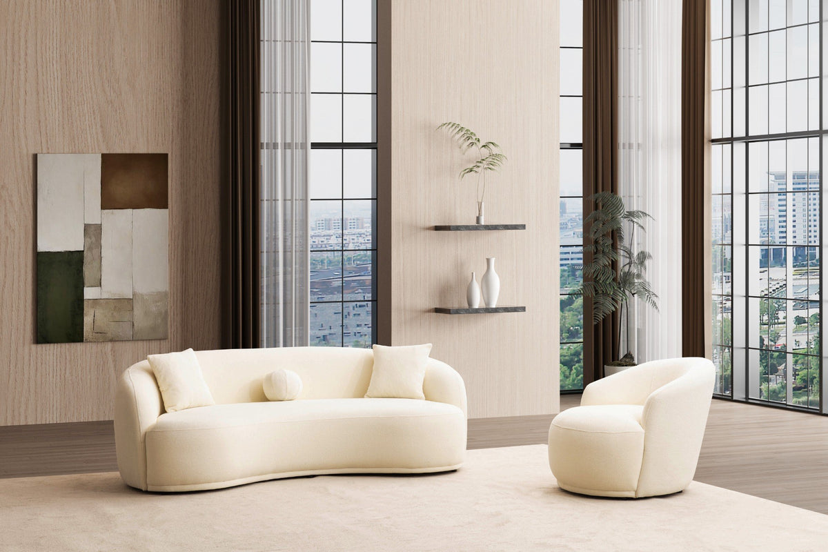 Sole Cream Boucle Curved Living Room Set
