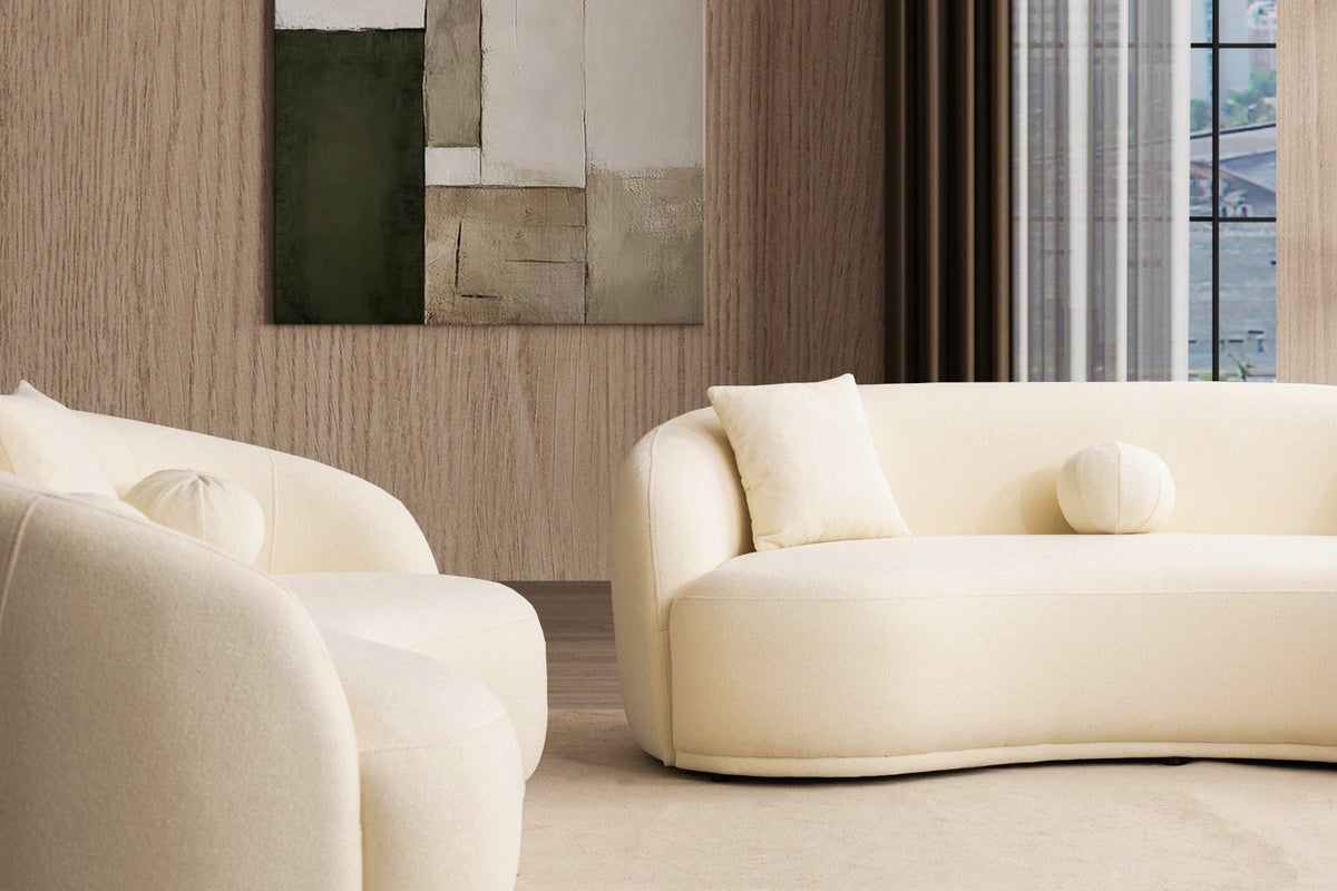 Sole Cream Boucle Curved Living Room Set