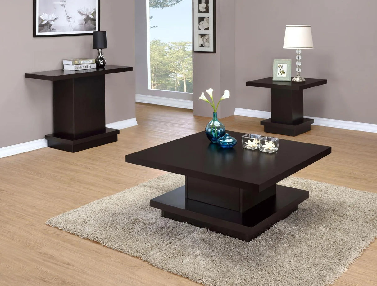 Reston Cappuccino Pedestal Square Coffee Table by Coaster at Eve Furniture