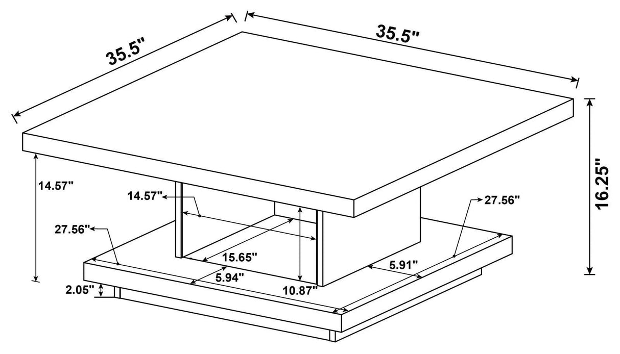 Reston Cappuccino Pedestal Square Coffee Table by Coaster at Eve Furniture
