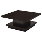 Reston Cappuccino Pedestal Square Coffee Table by Coaster at Eve Furniture