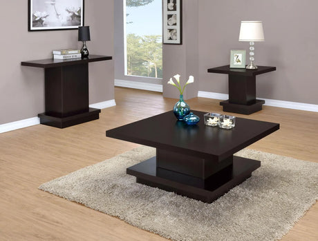 Reston Cappuccino Pedestal Square Coffee Table by Coaster at Eve Furniture