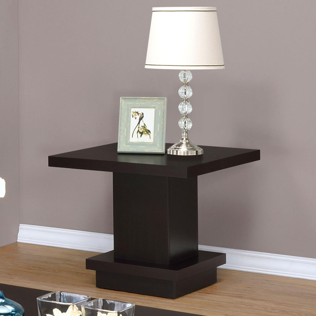 Reston Cappuccino Pedestal Square End Table by Coaster at Eve Furniture
