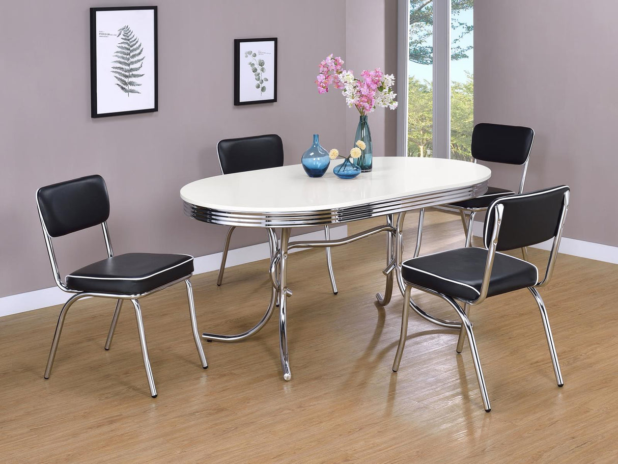 Retro Glossy White/Black 5-Piece Oval Dining Set