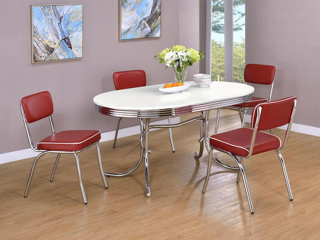 Retro Glossy White/Red 5-Piece Oval Dining Set