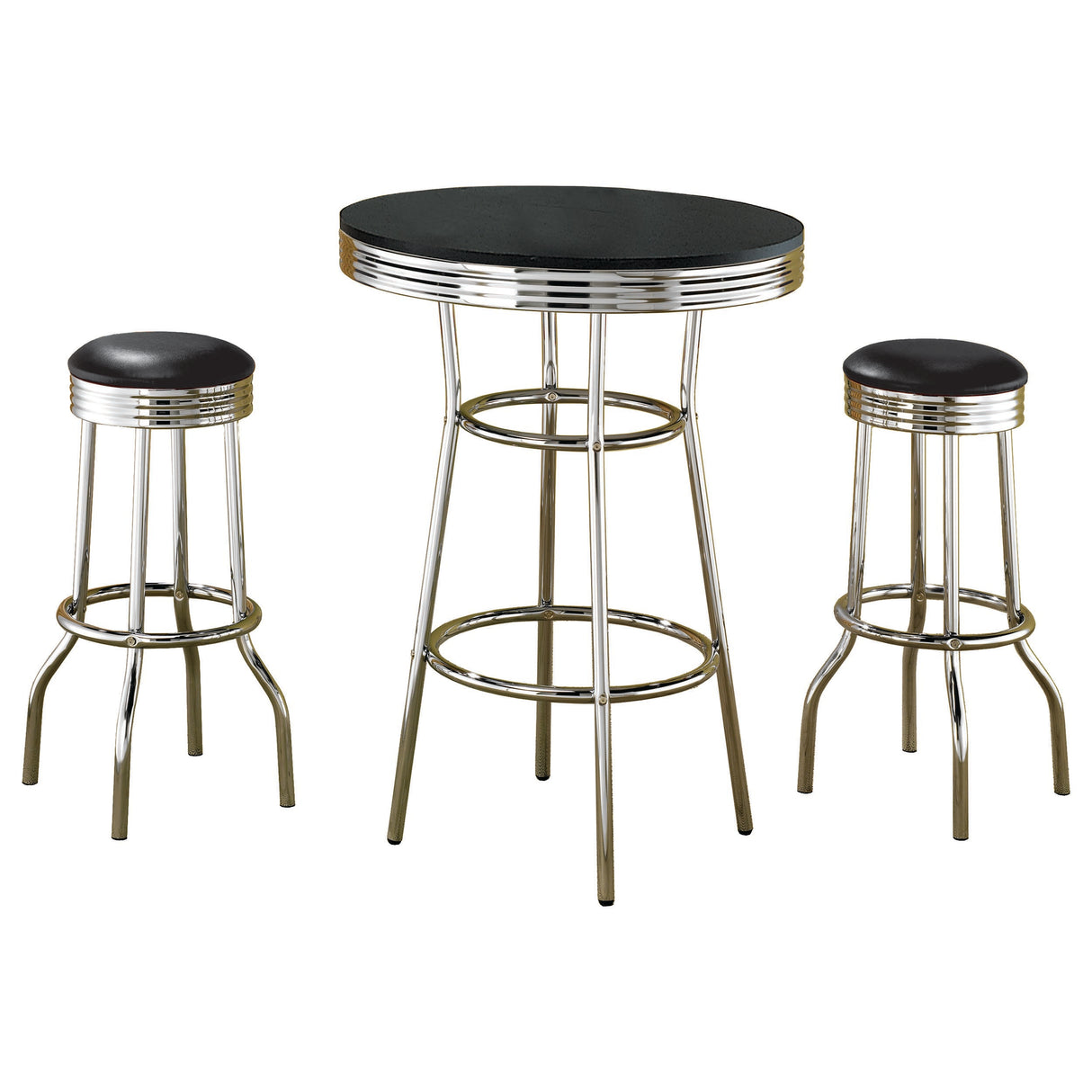 Retro Black 3-Piece Round 1950s Bistro Pub Bar Table Set by Coaster at Eve Furniture