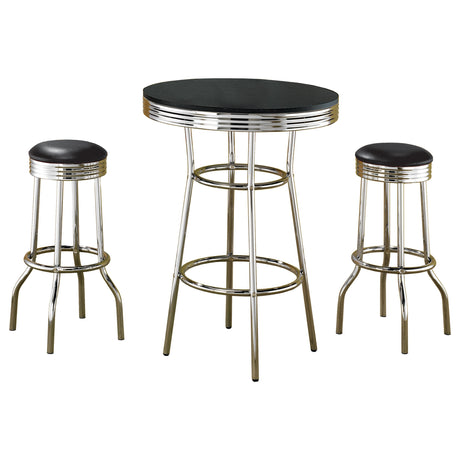 Retro Black 3-Piece Round 1950s Bistro Pub Bar Table Set by Coaster at Eve Furniture