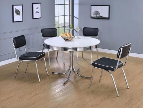 Retro Glossy White/Black 5-Piece Round Dining Set by Coaster at Eve Furniture