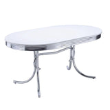 Retro Glossy White/Chrome Oval Dining Table by Coaster at Eve Furniture