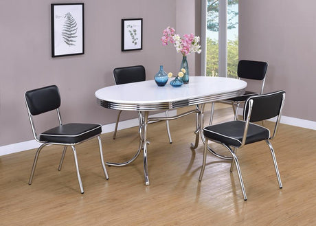 Retro Glossy White/Chrome Oval Dining Table by Coaster at Eve Furniture