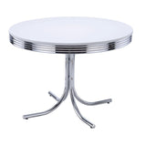 Retro Glossy White/Chrome Round Dining Table by Coaster at Eve Furniture