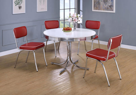 Retro Glossy White/Red 5-Piece Round Dining Set by Coaster at Eve Furniture