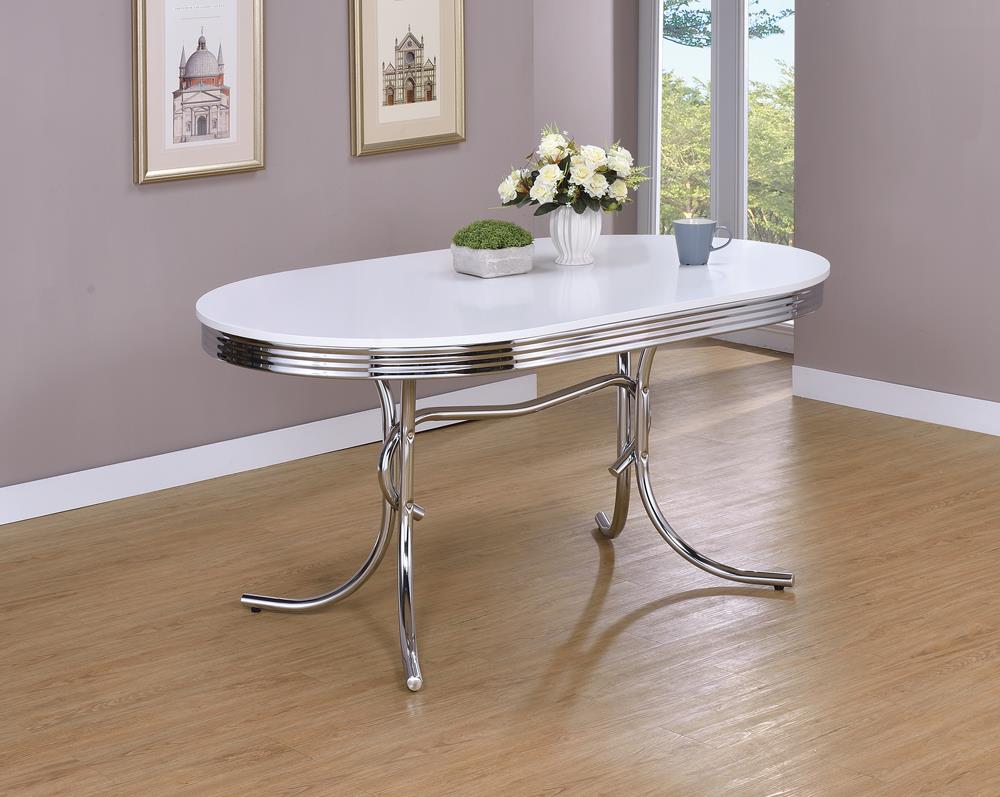 Retro Glossy White/Chrome Oval Dining Table