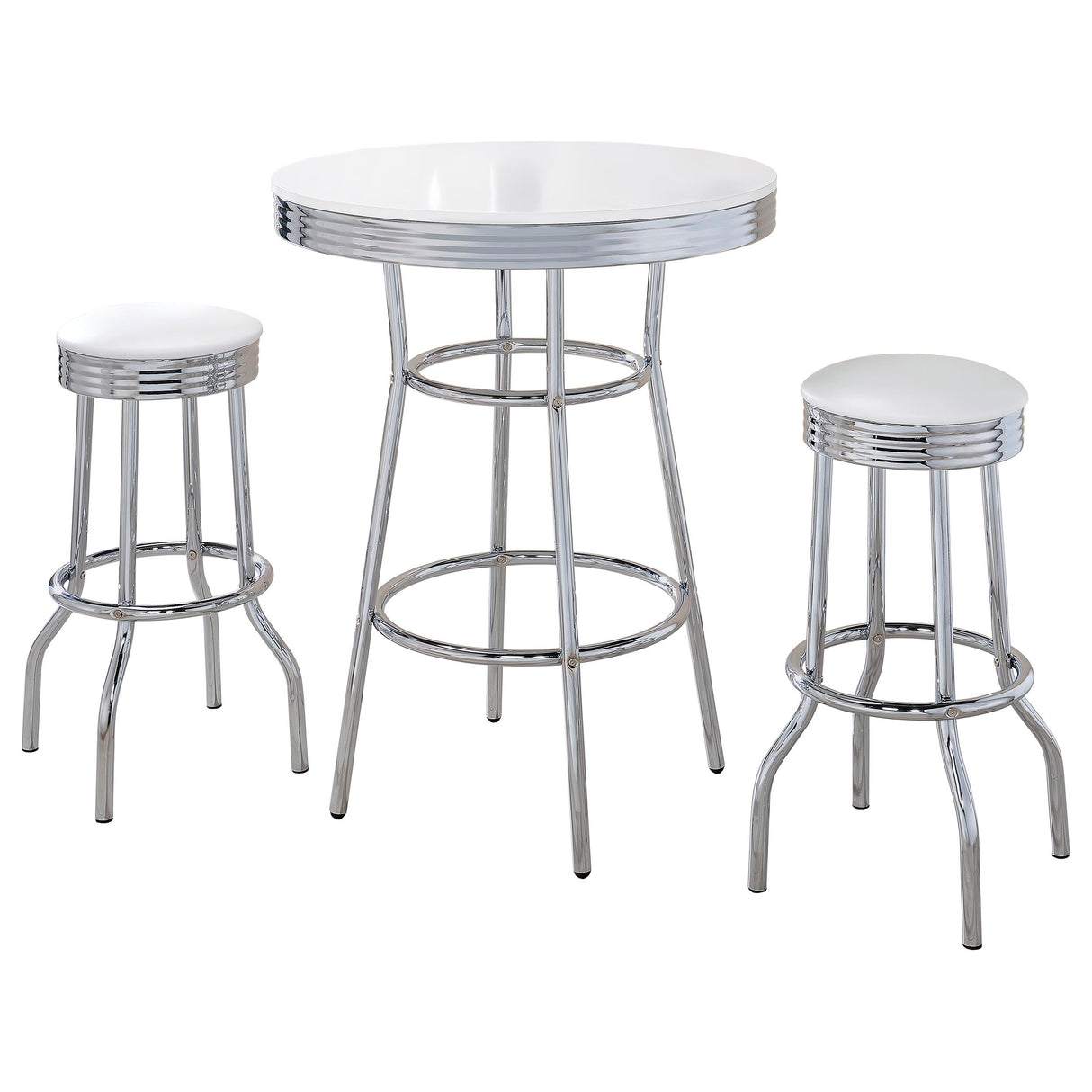 Retro White 3-Piece Round 1950s Bistro Pub Bar Table Set by Coaster at Eve Furniture