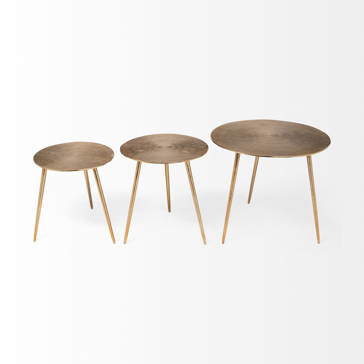 Reva I (Large) 24L x 24W Gold Round Top Cast Aluminum Accent Table by Mercana at Eve Furniture