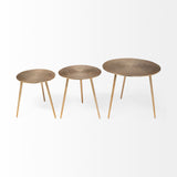 Reva I (Large) 24L x 24W Gold Round Top Cast Aluminum Accent Table by Mercana at Eve Furniture